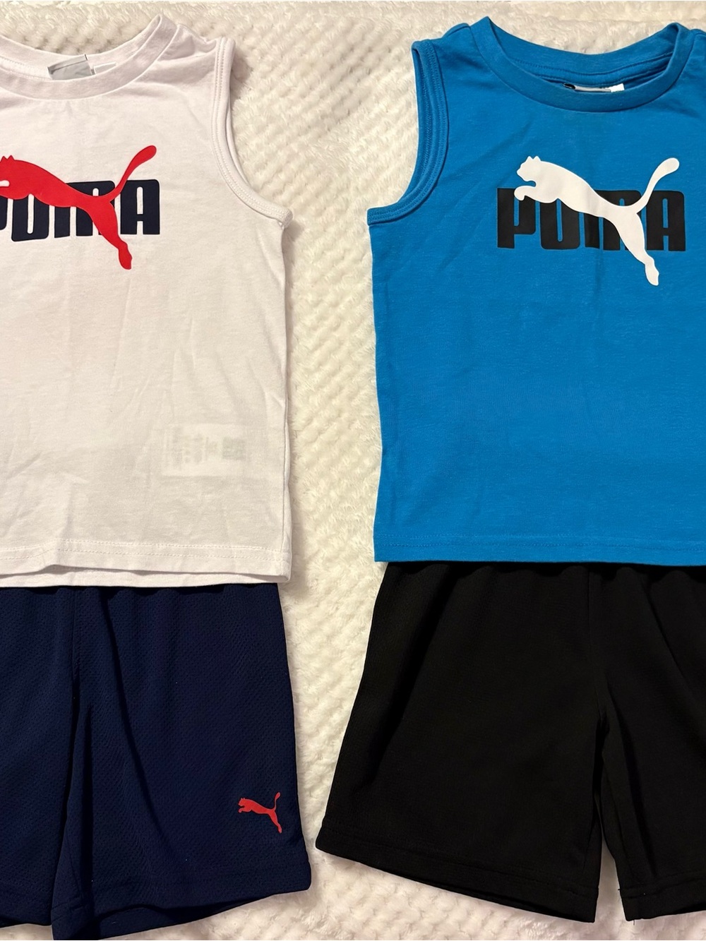 Puma White & Blue Tank Tops with Navy and Black Shorts 2 Set for 15.dls